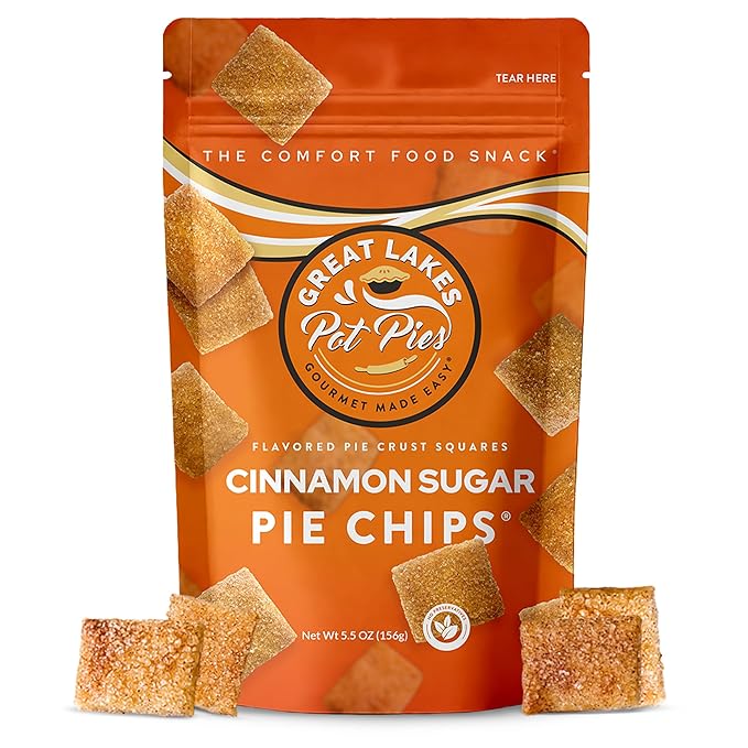 Great Lakes Pot Pies - Cinnamon Sugar Pie Chips - Crunchy Cookie Crisp - Buttery Cinnamon Snacks for Adults & Kids - Cinnamon Crackers - 1 Pack