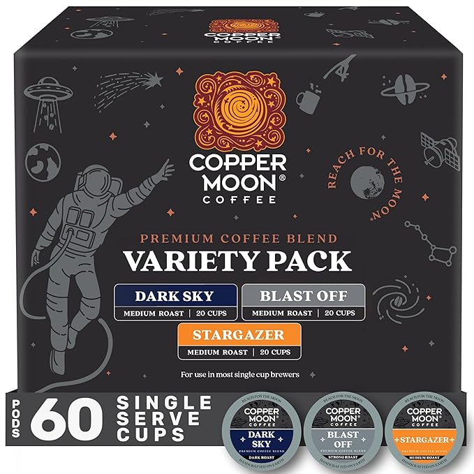 Copper Moon Single Serve Coffee Pods For Keurig K-Cup Brewers, Flavored Variety Pack (Stargazer, Dark Sky, Blast Off), 60 Count