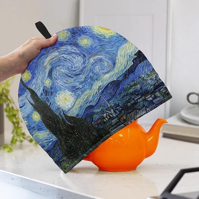 Starry Night Print Tea Pot Cover Teapots Cosy Insulated Tea Cozies Home Kitchen Decoration Teapot Dust Cover Warming Tea Kettle Quilt Creative Gifts for Party