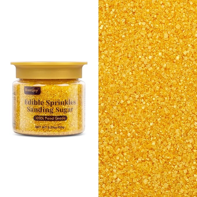 Edible Gold Sprinkles, Sanding Sugar, 150g, Gold Sprinkles for Cupcake Decorating, Cookies Cake Toppers & Cupcake Decoration, Ice Cream, Wedding Party Valentines Halloween Christmas Supplies