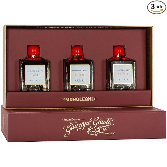 Giusti Italian Balsamic Vinegar Gift Set ??Gourmet Collection of 3 Aceto Balsamico di Modena-Based Condiments, Matured in Single Wood Barrels: Oak, Juniper, and Cherry - 3 x 1.69 fl oz (3 x 50 ml)