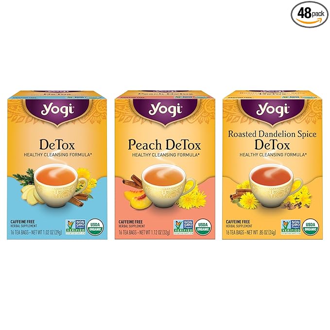 Yogi Herbal DeTox Variety Pack (3 Pack) Healthy Cleansing Formula - Caffeine Free - 48 Organic Tea Bags