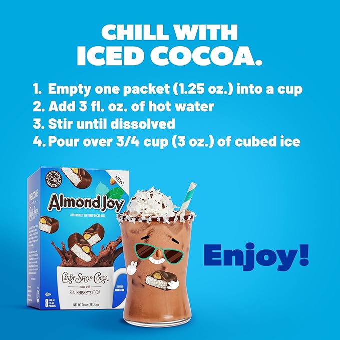 Candy Shop Cocoa Almond Joy Cocoa Mix, Hot Chocolate, Make Hot or Iced Cocoa, Made With Real Milk, Gluten Free, 1.25 oz packet (24 count)