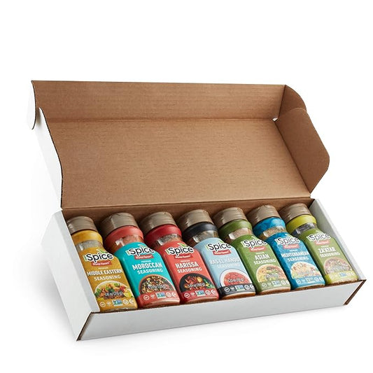iSpice-Spices and Seasonings Sets Includes Middle Eastern Moroccan Harissa Ras El Hanout Asian, Mediterranean Zaatar Seasoning herbs, spices & seasonings Spice Gift sets 7 pack Middle Earth Fire