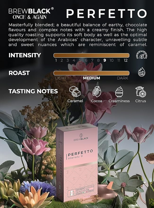 BrewBlack Perfetto Coffee Capsules - 120 Aluminum Coffee Pods Compatible with Nespresso Original line, Medium Roast - Intensity 9/12, Made in Italy