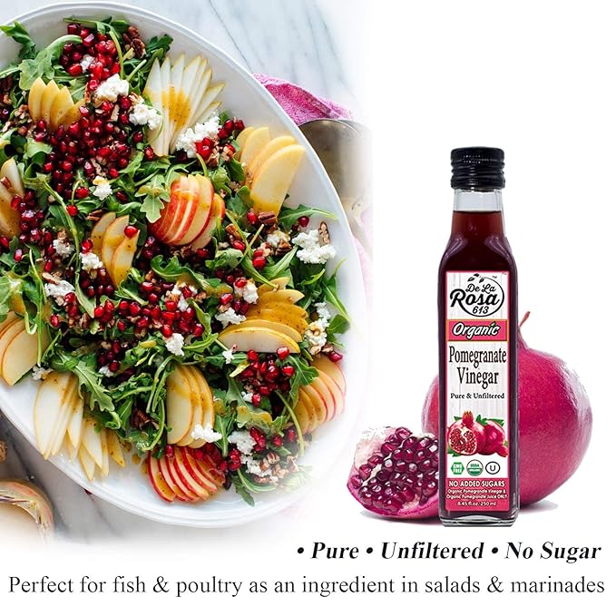 De La Rosa Raspberry, Pomegranate & White Balsamic Vinegar, Vegan, Kosher, Non-GMO & Gluten Free, Great for Salad Dressing & More 8.45 Oz (Pack of 3)