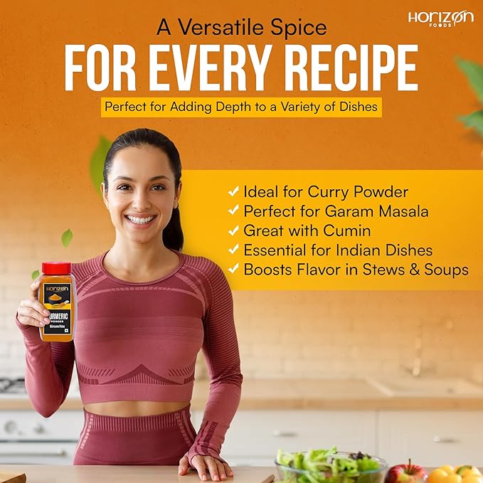 Horizon Foods Premium Red Chili Powder - 200g Indian Spice Blend for Tikka Masala Sauce, Mexican Oregano & Mixed Vegetables. Perfect Seasoning with Guajillo Chiles & Ancho Chili Flakes in Your Indian Spice Box (200g, Turmeric Powder)