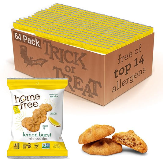 Homefree Treats You Can Trust Gluten Free Mini Cookies, Single Serve, Lemon Burst, 1.0 Ounce (Pack of 64)