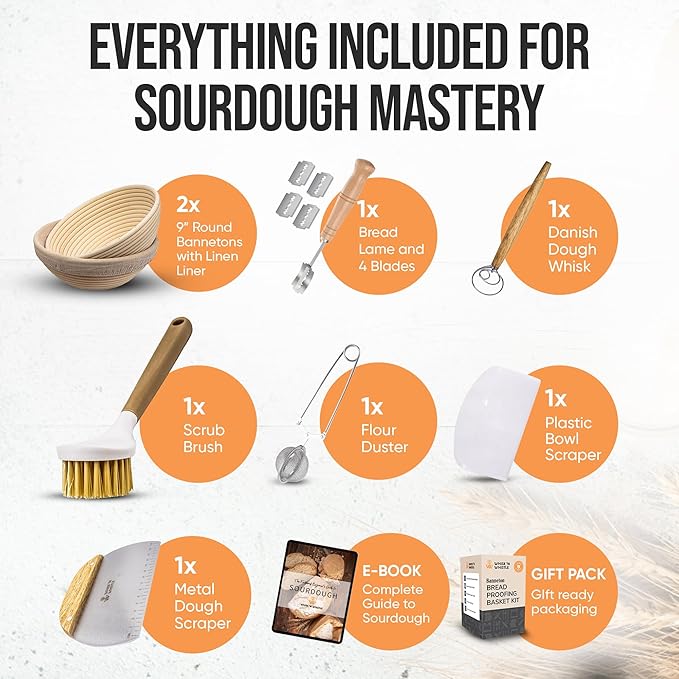 Trailblaze Banneton Bread Proofing Basket - Sourdough Bread Baking Supplies ??Sourdough Starter Kit ??Sourdough Proofing Basket Gift for Bakers - 2x Round Bread Baskets (9 Inch)