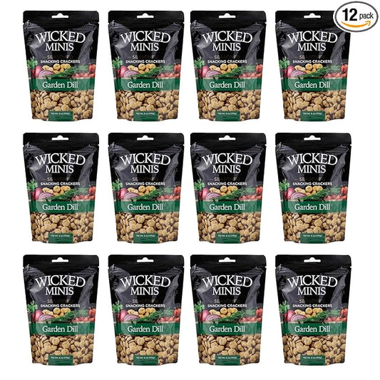 Wicked Minis Soup & Oyster Crackers - Saltine & Salted Flavored Mini Puffed Soup, Savory Snacking Mix, Seasoned Croutons Salad Toppers, Crackers for Chili 6oz (Garden Dill, Pack of 12)