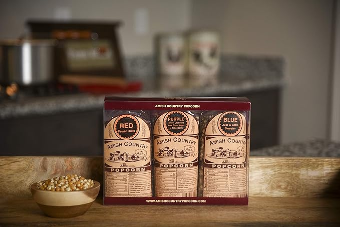 Amish Country Popcorn | 3 (1 Lb Variety Gift Set) - Red, Purple & Blue Kernels | Old Fashioned, Non-GMO and Gluten Free