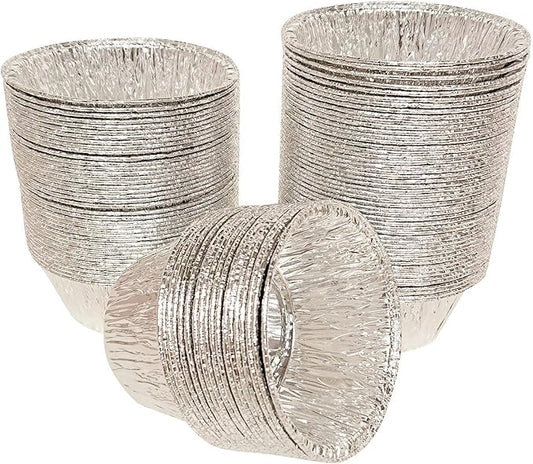 2 Oz Disposable Baking Cups Tins Foil Pans Cups 70 mL Aluminum Foil Cupcake Bowl Pans for Baking, Roasting, 100Pcs.