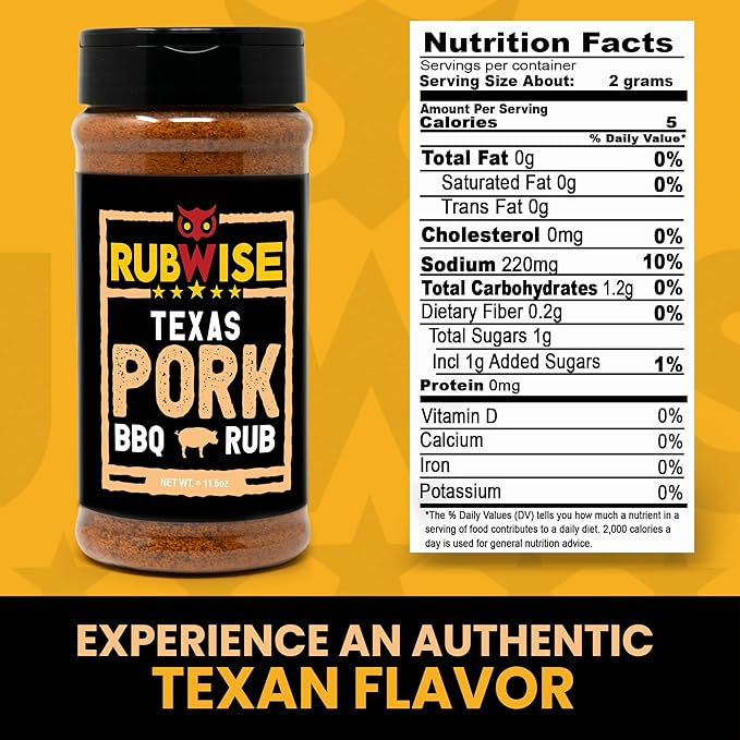 RubWise Pork Rub, Texas Style BBQ Seasoning for Smoking & Grilling Meat, Dry Spice Blend for Prime Rib, Tenderloin, Pork Butt & More, No MSG, 11.5oz