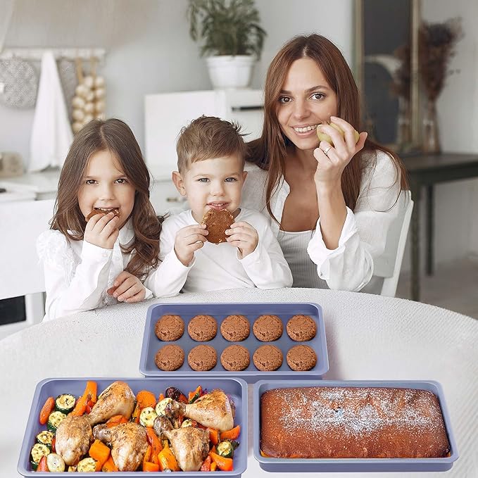 3 Cookie Sheets for Baking + Cooling Rack, Non Stick Baking Sheet Set with Cookie Cooling Rack - Half/Quarter/Jelly Roll Pan with Wire Rack, Sheet Pan Set of 3, Non Toxic Baking Sheets for Oven.