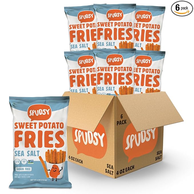 Spudsy Sea Salt Sweet Potato Fries | Vegan, Gluten Free Veggie Straws | Plant-Based, Allergen-free, Non-GMO, Kosher, Superfood Snack | 6 Pack, 4 oz Bags