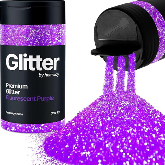 Hemway Premium Glitter Shaker - Fluorescent Purple | 130g Chunky Metallic Flake Sequins for Resin & Epoxy Crafts | Craft Supplies for Tumblers, Festival, Art