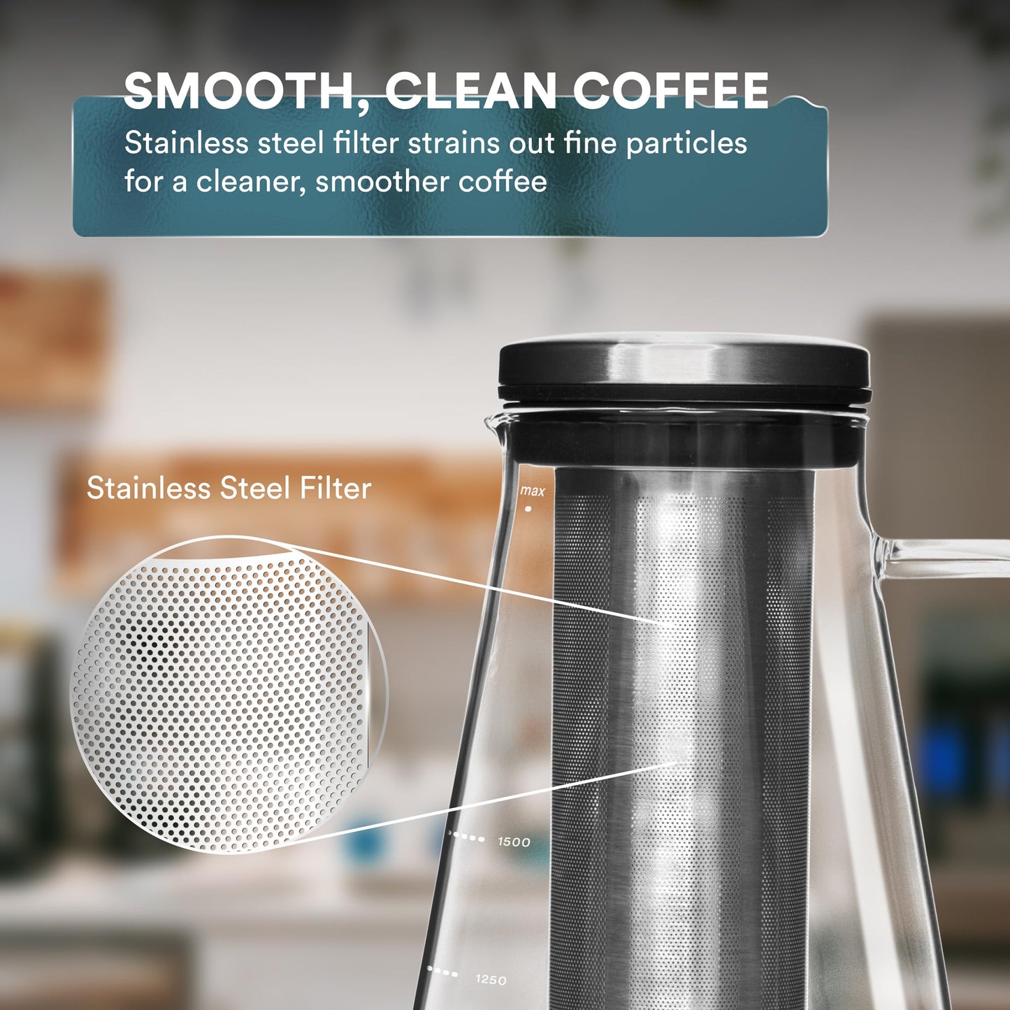 OVALWARE Airtight Cold Brew Iced Coffee Maker Pitcher (& Iced Tea Maker) with Spout – 1.5L/ 51oz