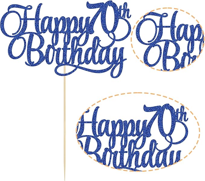 1 Pack Happy 70th Birthday Cake Topper Blue Glitter Number 70 Seventy Years Old Birthday Cake Pick Decoration For 70th Birthday Celebrating Anniversary Party Supplies