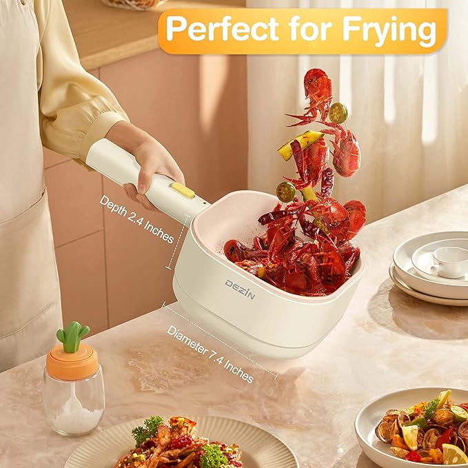 Dezin Hot Pot Electric, 2L Non-Stick Ceramic Coating Multifunction Cooker for Ramen & Oatmeal, Portable Hot Pot with Power Control for Dorm, Office, Travel (Silicone Spatula Included)
