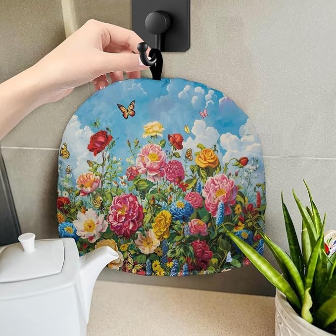 Oil Painting Print Tea Cozy Durable Keep Warm Teapots Tea Cozy Insulated Kettle Cover for Home Kitchen Decor Dust Proof Tea Cozies with Handy Hanging Loop