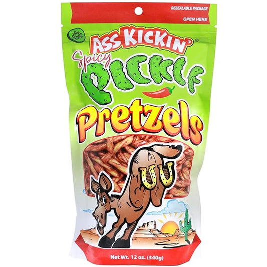 ASS KICKIN??Spicy Pickle Pretzels 12 Ounce Size Flavor Pack Seasoned Pretzel Twists