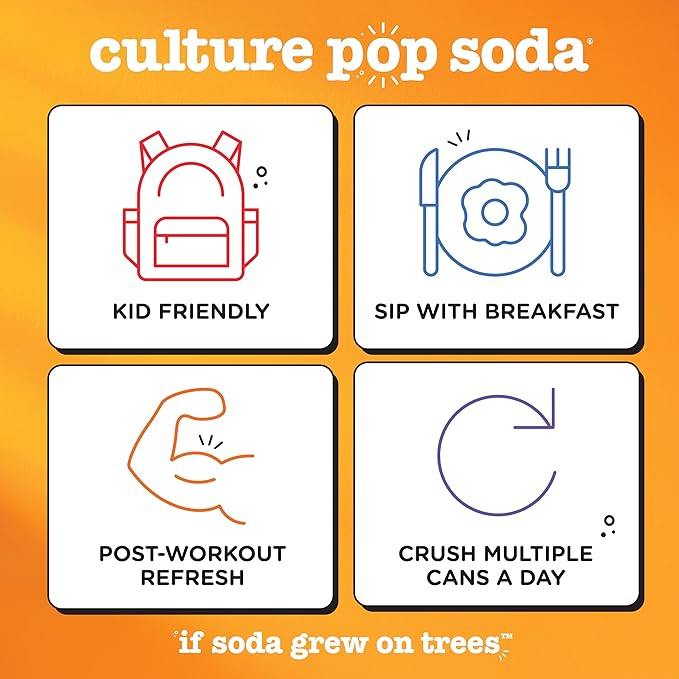 Culture Pop Soda, Orange Mango & Lime, Probiotic Low Sugar Soda, Sparkling Juice Alternative, Non-GMO, Kosher, Gluten-Free, No Stevia (12pk)