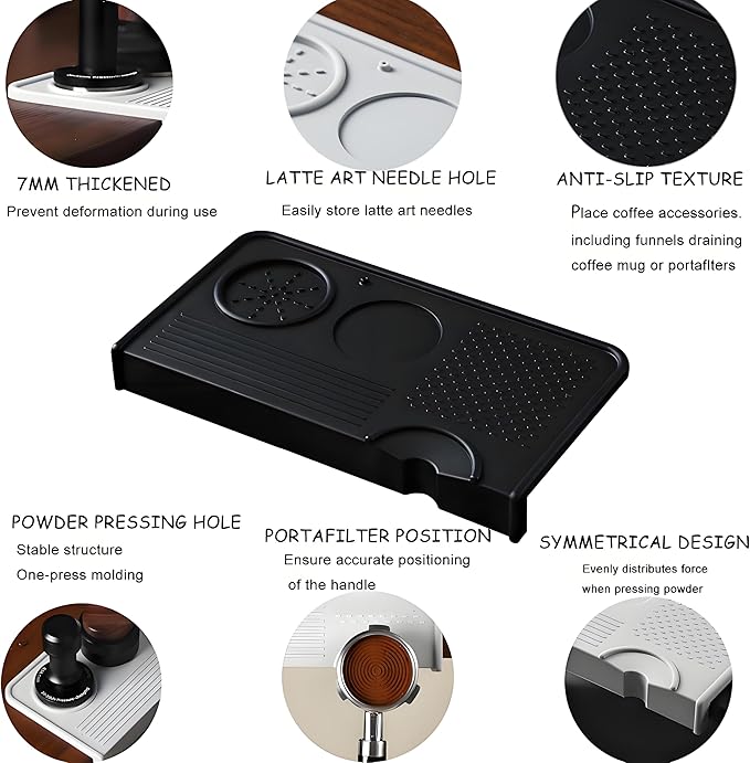 Espresso Tamping Mat ??Food Grade Silicone Coffee Tamper Pad with Portafilter Slots, Heat Resistant, Anti-Slip, Waterproof Tamping Station for Baristas