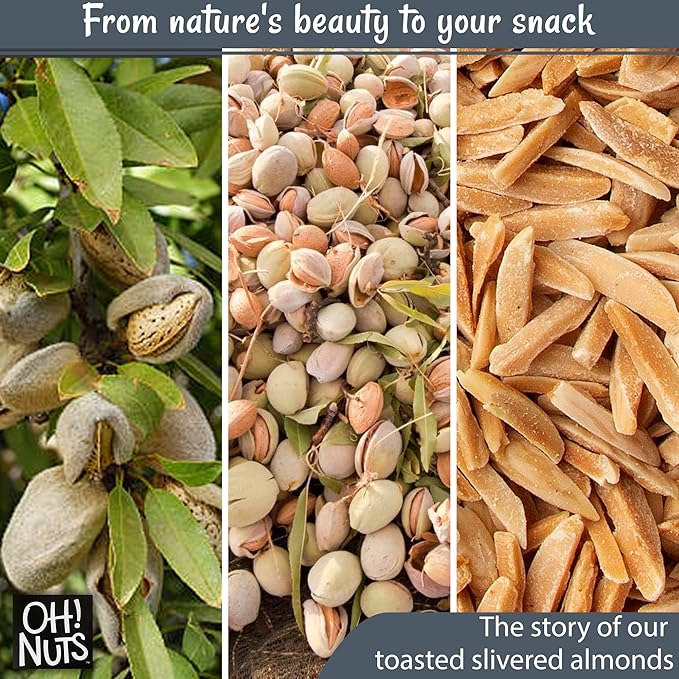 Oh! Nuts Almonds Toasted Slivered - Raw - 100% Natural - 1 lb - High-Protein Almonds - Packed in New York Zip-Seal Bag for Exceptional Freshness