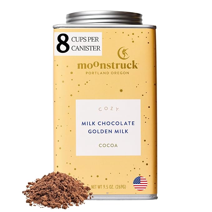 Moonstruck Chocolate Cozy Ginger and Turmeric Milk Chocolate Hot Cocoa Mix, 9.5oz (Pack of 1)