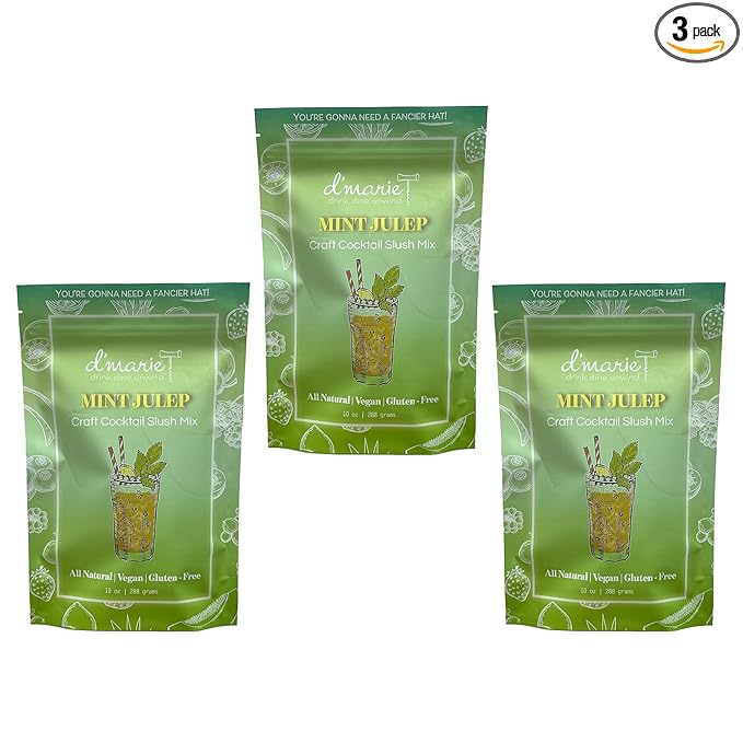 Frozen Cocktail Drink Mix - Each Bag Makes 10 Slushies - Mint Julep Drink Powder Pouches for Alcohol - All Natural Low Sugar Mixer, No Blender Needed, 3 Pack