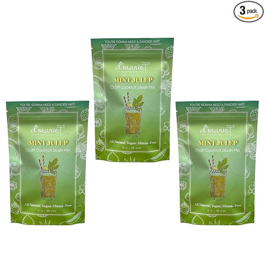 Frozen Cocktail Drink Mix - Each Bag Makes 10 Slushies - Mint Julep Drink Powder Pouches for Alcohol - All Natural Low Sugar Mixer, No Blender Needed, 3 Pack