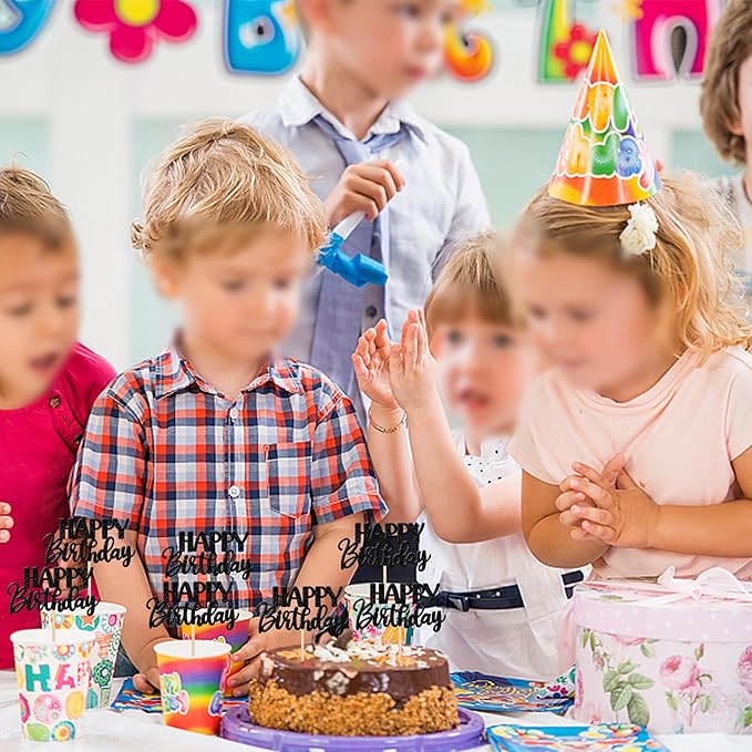 30 PCS Happy Birthday Cupcake Toppers Glitter Happy Birthday Cupcake Picks for Celebrating Birthday Anniversary Theme Party Cake Decorations Supplies Black