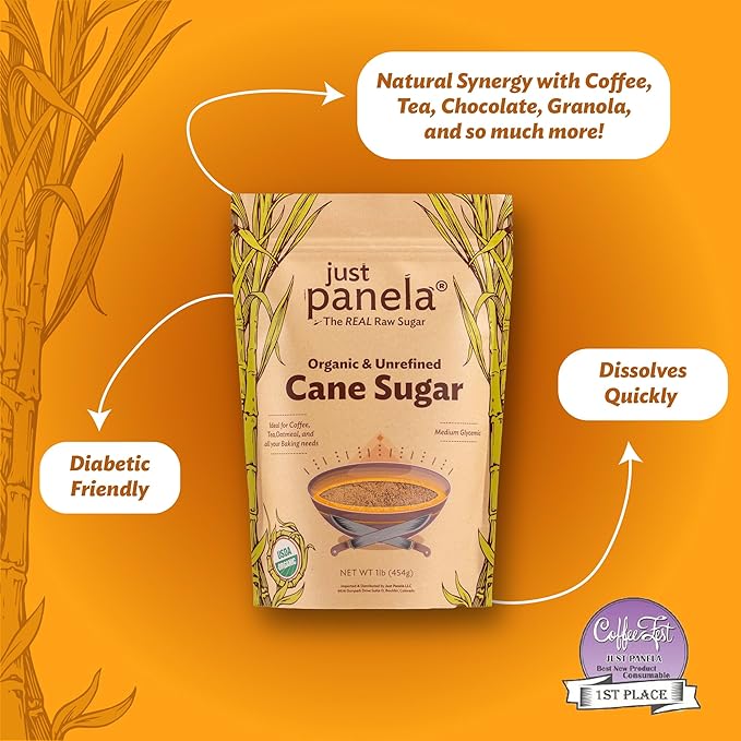 Organic Unrefined Cane Sugar - 1 Pound, Pack of 2 - Sweeten Your Coffee with Natural Cane Sugar - Unprocessed and Handcrafted Cane Sugar with Intact Natural Minerals - Jaggery Powder