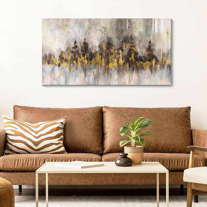 YDYSUNE Gold Abstract Wall Decor - Brown Canvas Wall Art for Living Room- Large Modern Artwork - Oil Painting Pictures for Bedroom Kitchen Home Office
