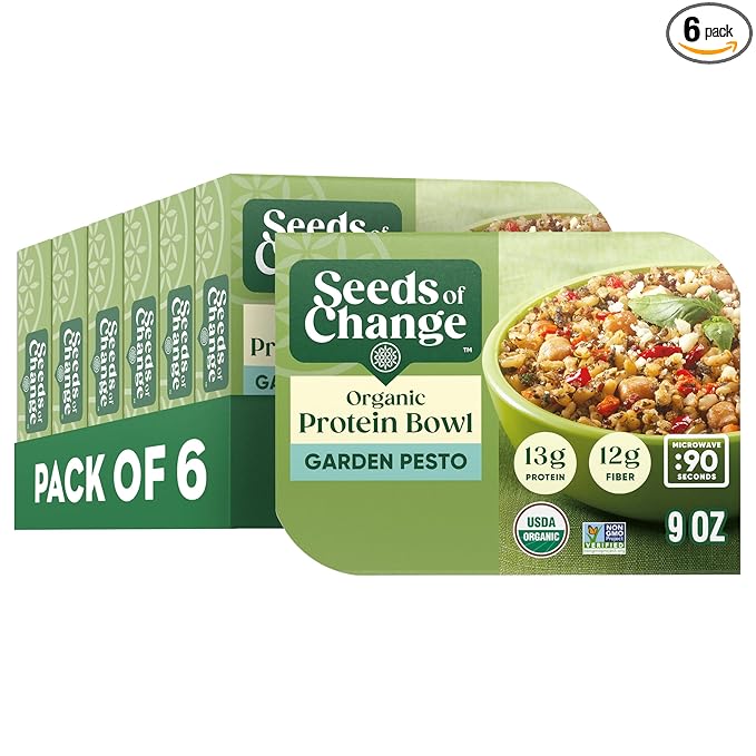 SEEDS OF CHANGE Organic Protein Bowl Garden Pesto, Prepared Entr챕e, Microwave in 90 Seconds, 9 oz (Pack of 6)