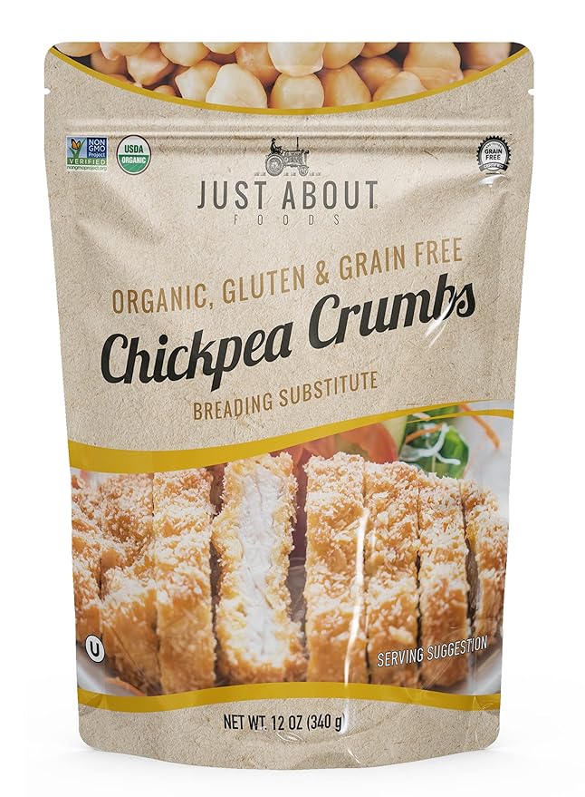 Organic Chickpea Bread Crumbs | Organic & Gluten Free | Breading Substitute | Paleo | 12 Oz (Pack of 1) | Just About Foods