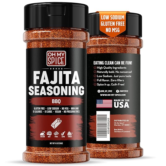 Fajita Seasoning Mix BBQ Rub - Gluten Free & Low Sodium Mexican Seasoning Blend for Meat, Vegetables, Steak & Chicken Fajita. Barbecue Powder Flavor Spices. Fajitas Seasonings Spice. Taco Mix. 4.1oz