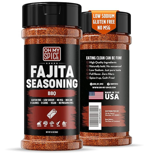 Fajita Seasoning Mix BBQ Rub - Gluten Free & Low Sodium Mexican Seasoning Blend for Meat, Vegetables, Steak & Chicken Fajita. Barbecue Powder Flavor Spices. Fajitas Seasonings Spice. Taco Mix. 4.1oz