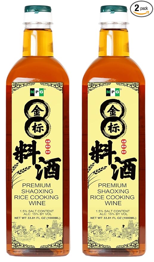 NPG Premium Shaoxing Cooking Wine, 33.81 Fl Oz (Pack of 2), Authentic Shao Hsing Rice Wine for Chinese and Asian Cooking, Perfect Flavor Enhancer for Stir-Fries, Marinades, and Soups