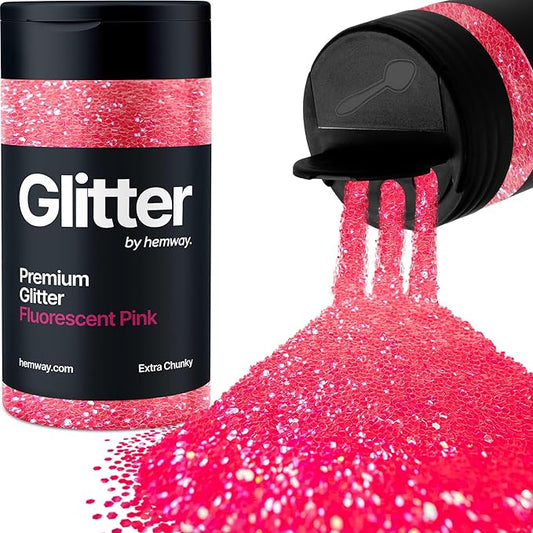 Hemway Premium Glitter Shaker - Fluorescent Pink | 115g Extra Chunky Metallic Flake Sequins for Resin & Epoxy Crafts | Craft Supplies for Tumblers, Festival, Art
