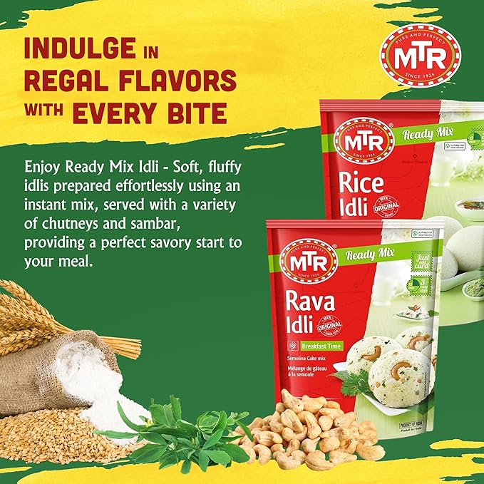 MTR Instant Assorted Mix - Ready to Cook Authentic Indian Breakfast, Lunch, Dinner or Snack Meal - No Added Preservatives - A Quick & Easy Recipe Suitable for Vegetarians - (Idli Mixes, Pack of 2)