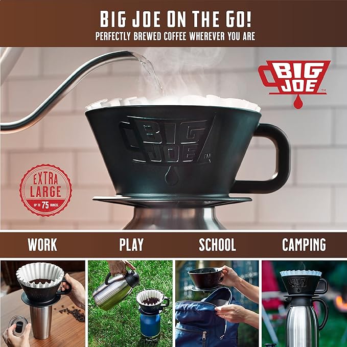 Big Joe짰 Large Pour Over Coffee Maker w/ 50 Filters, Brews from 12 up to 75 Ounces, Fits Any Drinkware, Dishwasher Safe, Made in USA