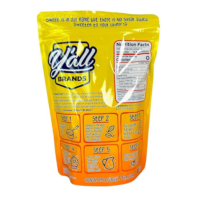 Y'all Sweet Tea - Peach Flavored Iced Tea Bags One Gallon Size in 10 Gallons Per Pack Quick Brew Southern Ice Tea with Sweet Georgia Peach Flavor | As Seen on Shark Tank (Caffeinated)