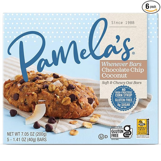 Pamela's Products Gluten Free Whenever Bars, Oat Chocolate Chip Coconut, 7.05 Oz, 5 Count, Pack of 6