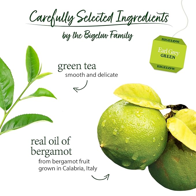 Bigelow Tea Earl Grey Green Caffeinated Bags, 20 Count, Pack of 6