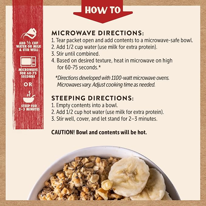 Kodiak Cakes Peak Instant Oatmeal Packets, Banana Nut, High Protein,100% Whole Grains, 6 box with 4 packets each (Total of 24 packets)