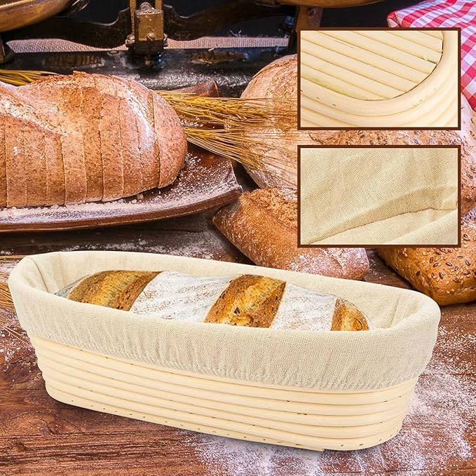 4PACK 8 inch Oval Bread Proofing Basket Banneton Bread Dough Proofing Rising Rattan Basket & Liner for Baking Bread Making