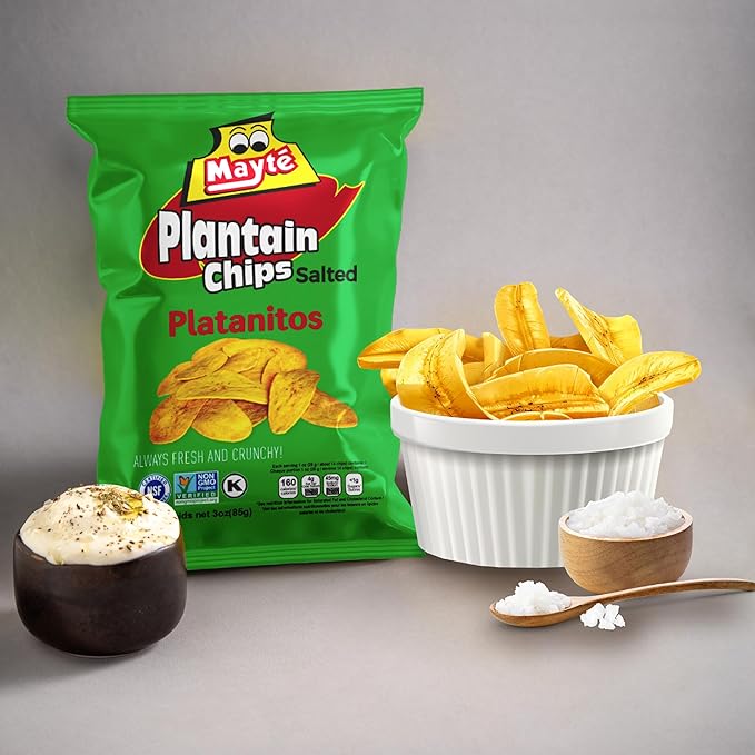Mayté Lightly Salted Plantain Chips – 30 Individual Packs (3oz Each) – Crunchy, Savory, Healthy Snacks Made from Real Plantains – Non-GMO, Gluten-Free, Kosher – No Preservatives or Artificial Colors