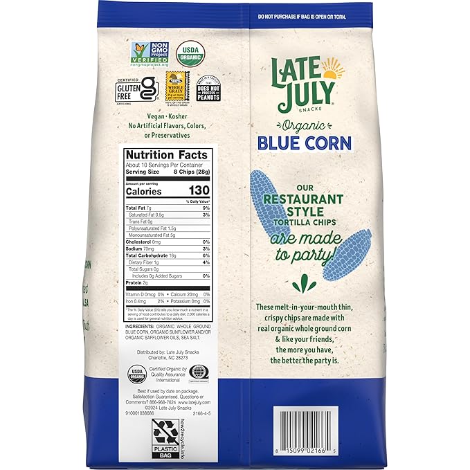 Late July Blue Corn Organic Tortilla Chips, 10.1 Oz Bag