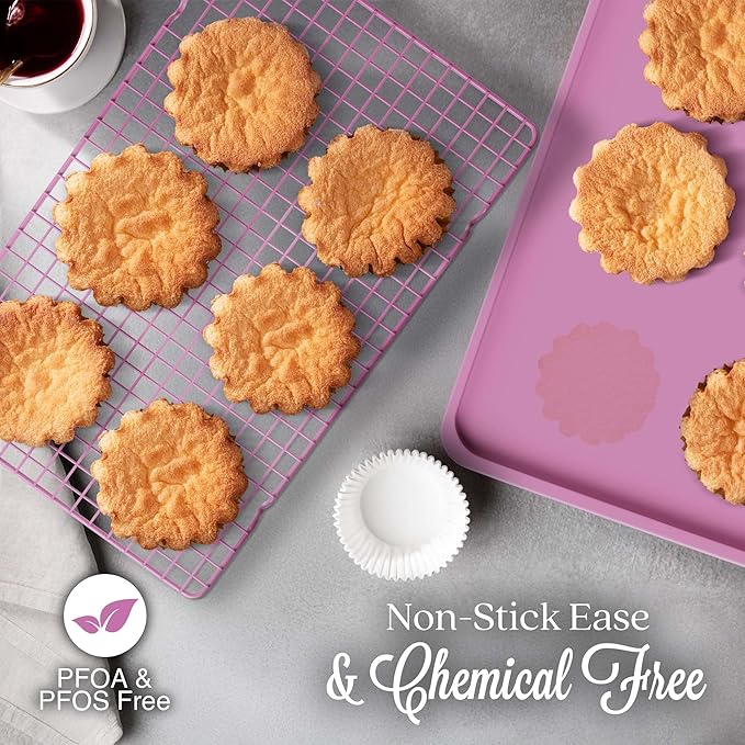 3 Pink Baking Sheet set with Cooling Rack Baking Sheet Pans Set, Pink Cookie Sheets for Baking Nonstick with Wire Rack Set of 3 Pink Baking Sheets for Oven, Half/Quarter/Jelly Roll Pan